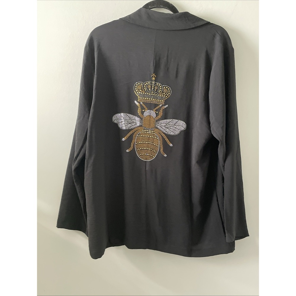Culture Code XL Black Rhinestone Bee Blazer NWT‎ Pleated Back Jacket - Picture 6 of 16